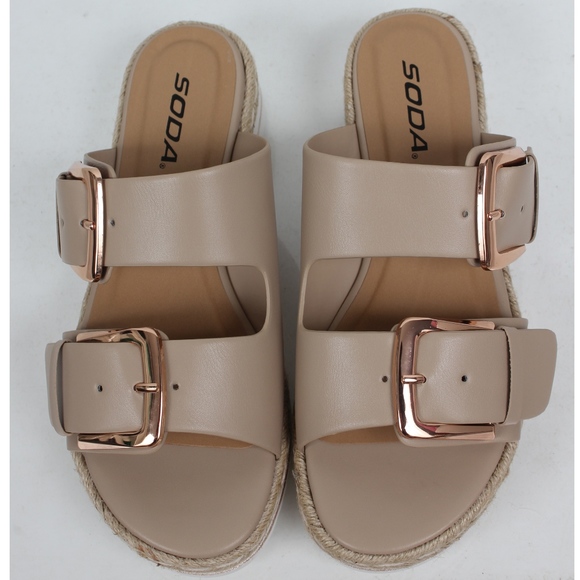 Size 8.5 Natural Open Double Buckle Espadrille - Picture 5 of 6